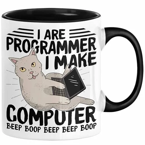 Trendation - Coder Tasse Geschenk für Programmierer Softwareentwickler Nerds Geschenkidee I Are Programmer I Make Computer Beep Boop IT Techniker (Schwarz)