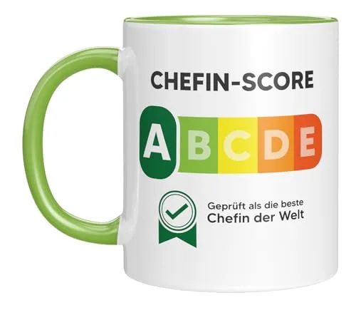 Lustige Tasse mit Spruch | Chefin-Score | Geprüft als beste Chefin der Welt | Geschenkidee | Kaffeebecher 330 ml