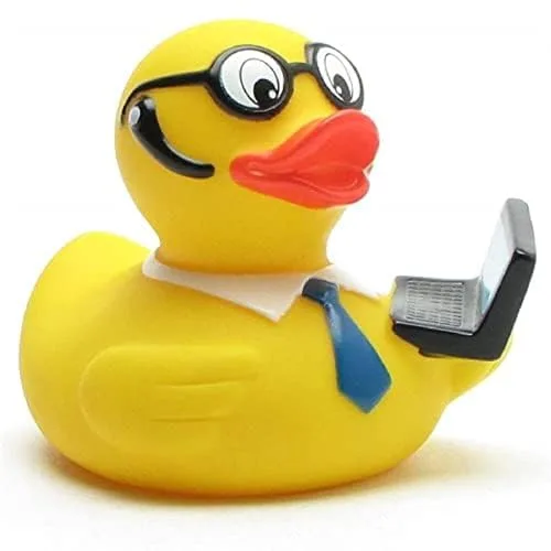 DUCKSHOP I Badeente Notebook I Quietscheente I L: 7,5 cm - inkl. Quietscheentchen-Schlüsselanhänger im Set I Geschenk für Computerfreaks I Präsent Sammler