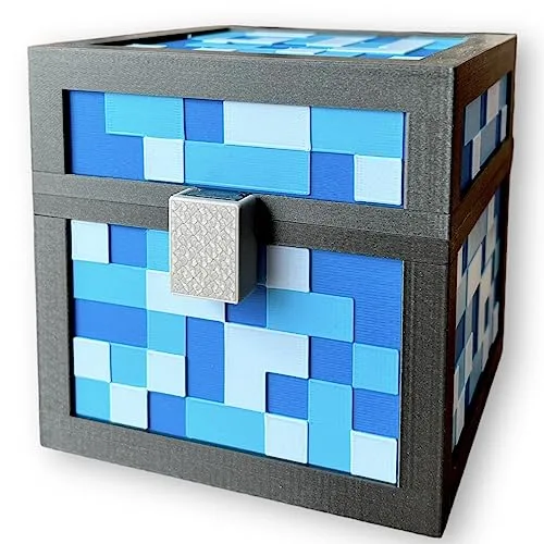 KAJAWIS Pixel Sparschwein Spardose für Kinder Minecraft-Stil Pixel 3D Box Multicoloured PLA-Biokunststoff (Blue, XL)