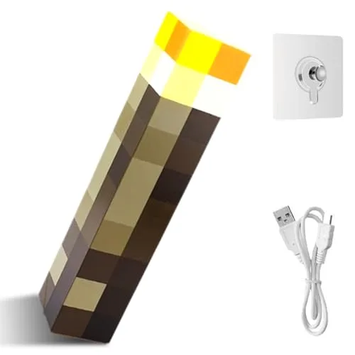 Penbinmall Craft Fackel Lampe - 11 Zoll LED MCERS Nachtlicht, USB wiederaufladbar für Nachttischlampe, Mine-craft Lampe, für Kostüm Cosplay, Kinderzimmer Wohnzimmer Gaming Room Study Room (Gelb)