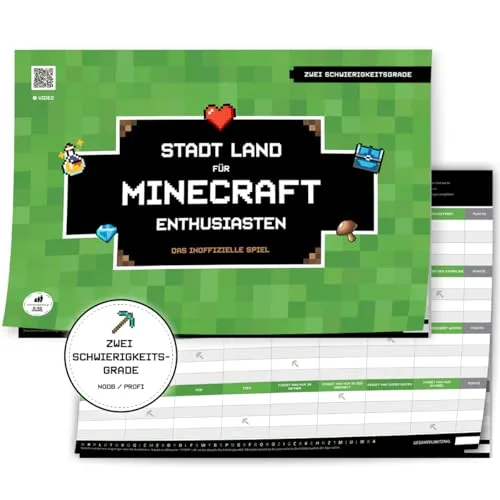 Stadt Land Fluss Spielblock für Minecraft Fans | A4 mit 50 Blatt und Zwei Schwierigkeitsgrad | Minecraft Spiel | Minecraft Geschenk | Minecraft Merch