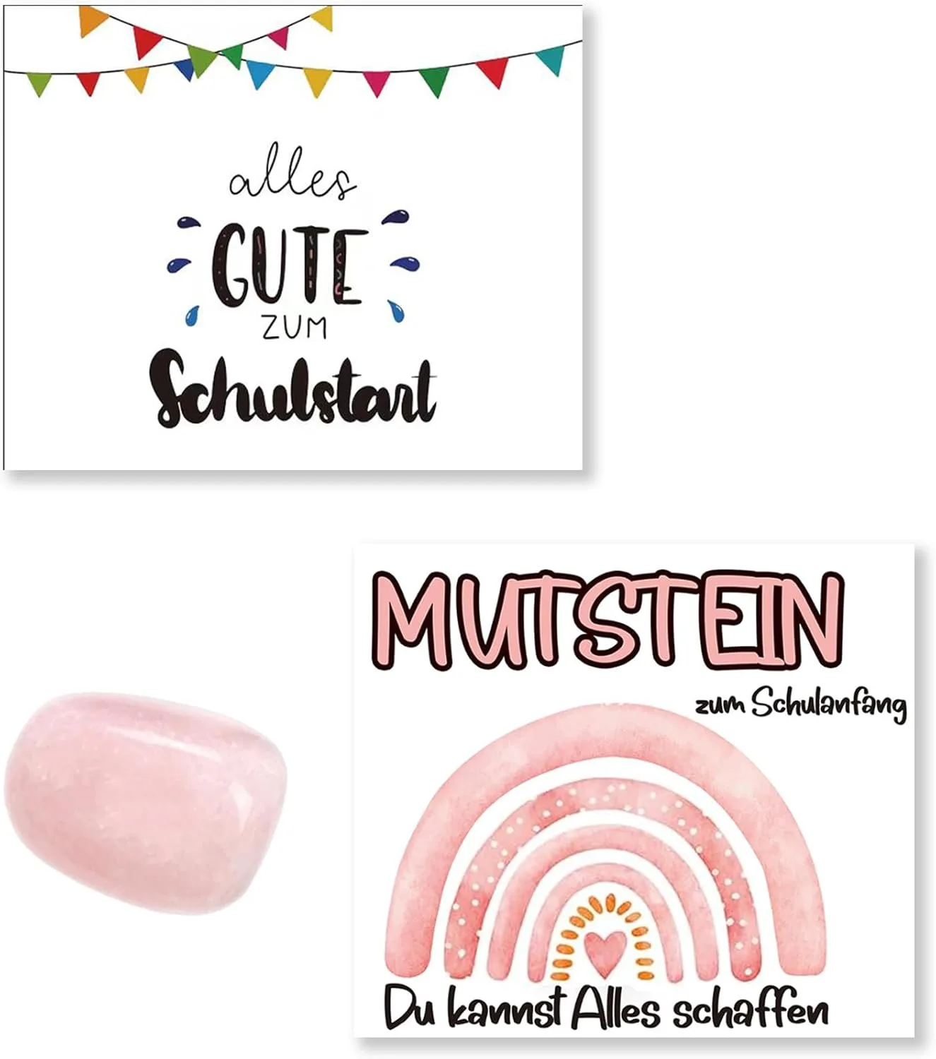 T TAKONE Mutstein Für Kinder Einschulung – Rosa Glücksstein Mit Grußkarte & Glückwunsch – Einschulung Geschenk Für Mädchen 2025 Schultüte (Mädchen)