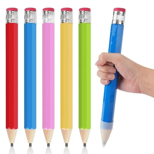 CRITIVE-SHOP 5pcs Hölzerne Riesen Bleistift 34cm, Übergroße Jumbo Bleistifte mit Kappe Radiergummi, Lustige Große Bleistifte Spielzeug Große Zeichnung Schreiben Mark Stifte für Prop Geschenke Dekor
