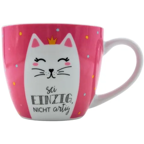 Maxi-XXL Kaffeebecher/Tasse aus Porzellan, XXL Kaffeepot, Motiv: Katze Sei einzig, nicht artig, Größe H/Ø: 9,2 x 10,5 cm, Fassungsvermögen 400 ml, Spülmaschinengeeignet.