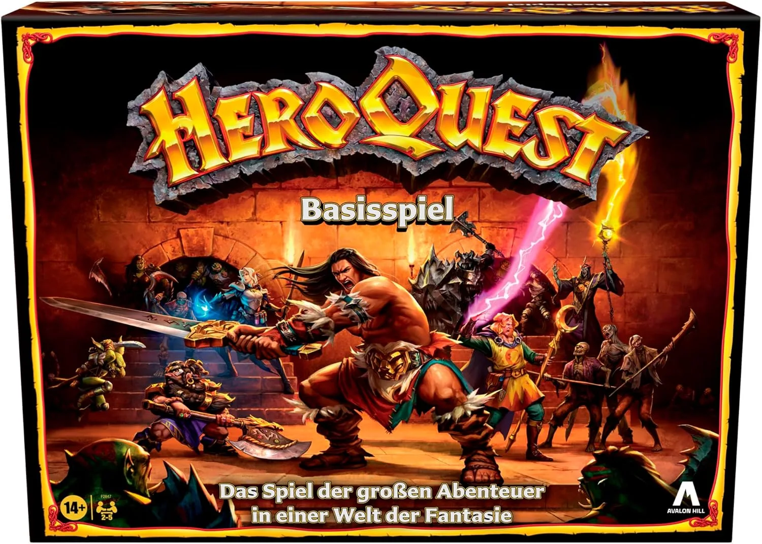 Avalon Hill HeroQuest Basisspiel, Dungeon Crawler Fantasie-Abenteuerspiel mit Miniaturen, ab 14 Jahren, für 2 − 5 Spieler