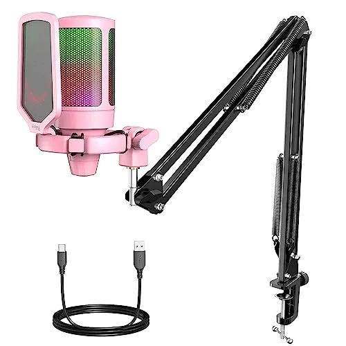 FIFINE Gaming Mikrofon mit Arm, USB Microphone pc für MAC PS4 PS5 mit Stummschalttaste, Popfilter, Shock Mount für Streaming Podcast Studio