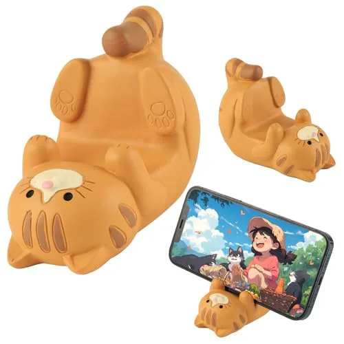 Sophisticate Katzen Handy Ständer, Süßer Katze Universal-Handyhalter, Funny Cat Holder für den Schreibtisch Handys Schreibtisch, Tischdekoration Modellieren Zubehör（Orangene Katze）