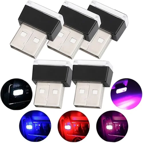 Auto USB Innenbeleuchtung, 5-teiliges USB-Beleuchtungs-Atmosphärenlicht-Set Innendekoration für Auto (5 Farben, Rot/Blau/Pink/Weiß/Eisblau)