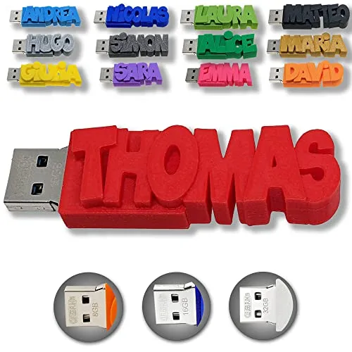 Individueller persönlicher USB Stick Datenstick mit eigenem Namen/Schriftzug und Farbe nach Wahl - USB 3.0 – 8GB, 16 GB oder 32 GB – einzigartiges Geschenk