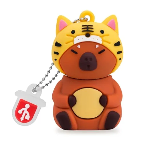 BORLTER CLAMP 64GB USB-Stick Niedliches Flash-Laufwerk in Form eines Capybara (Tigerhut) Speicherstick Neuartiges USB Daumen-Laufwerk Pendrive Geschenk für Externe Datenspeicherung
