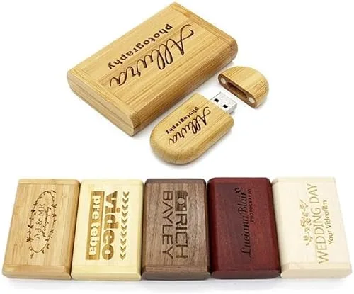 Personalisierte USB-Stick + Geschenkbox aus Holz massiv mit Gravur WunschtextHochzeit Wunschgravur Speicherstick Flash Drive 32/64/128 GB 3.0 Geschenkidee individuell (Nussbaum, 128GB 3.0)