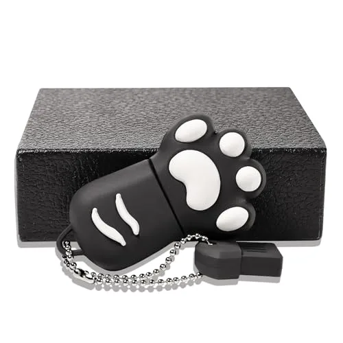 AdrreyuFny USB Stick 64GB USB 2.0 Flash Drive mit Box, USB-Flash-Laufwerk Cartoon Silikon Pen Drive Niedlicher Katzenpfote Memory Stick Speicherstick USB Einzigartiges Geschenk - Schwarz