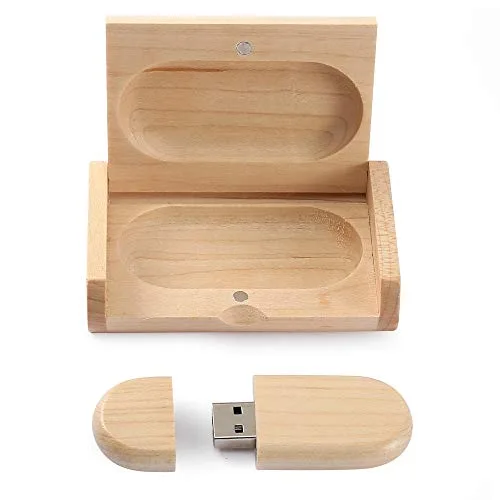 HOZYALE USB Stick Holz USB 2.0 Flash Laufwerk 64GB Datenstick Speicherstick Oval Memory Stick mit Holzbox