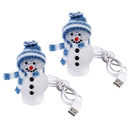 Uonlytech 2 stücke led weihnachtsbeleuchtung leuchten schneemann Ornamente mit Hut USB Lade RGB Farbwechsel nachtlicht Weihnachten tischdekoration (blau)