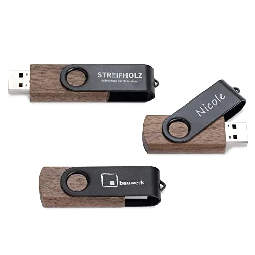 STREIFHOLZ USB-Stick aus Holz – USB 3.0 & USB-C / 32 GB/mit Gravur personalisiert, Logo, Name, Text