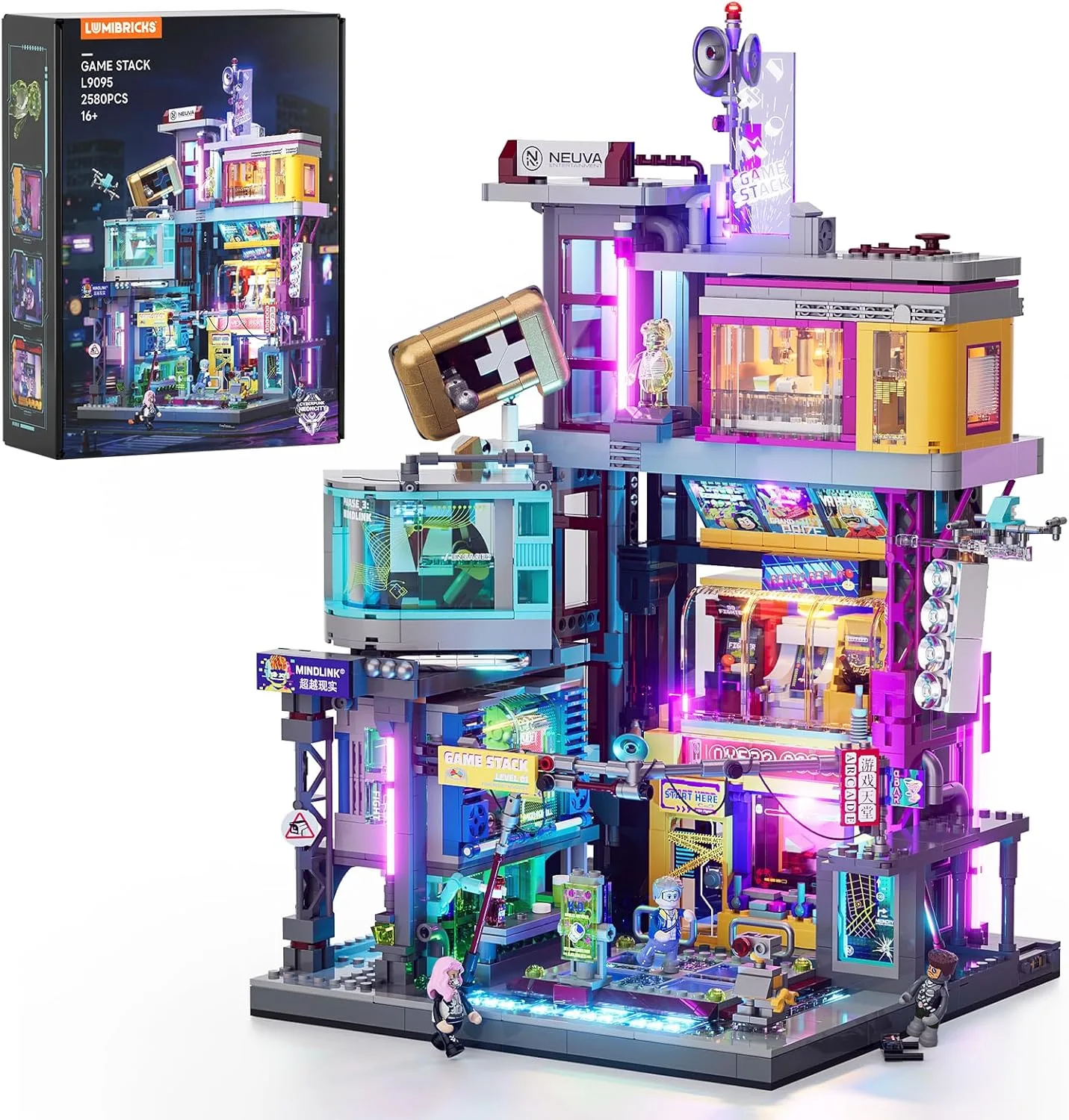 Lumibricks Cyberpunk Spielhalle Licht Bausteine Set – 2580 Klemmbausteine, Modulares Gebäude mit abnehmbaren Mechanismen, Geschenkidee für Erwachsene & Sci-Fi Fans