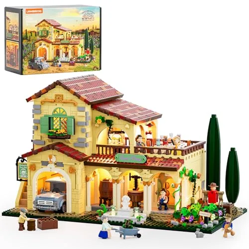 Lumibricks Weinbau-Anwesen Beleuchtungs Bausteine Set – 2800 Teile Mediterranes Toskana-Weingut mit LED-Lichtern,Oldtimer-LKW & Minifiguren,Farm-Series Modellbausatz für Erwachsene