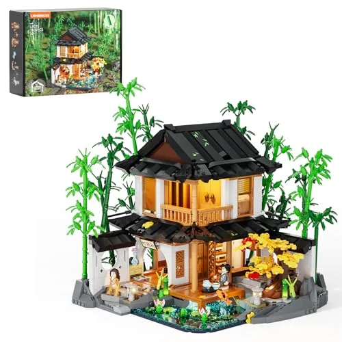 Lumibricks Bambushaus Beleuchtetes Baustein-Set – 2432 Teile Retro Chinesisches Gartenhaus & Baumhaus mit LED-Licht, für Erwachsene und Sammler traditioneller Architektur