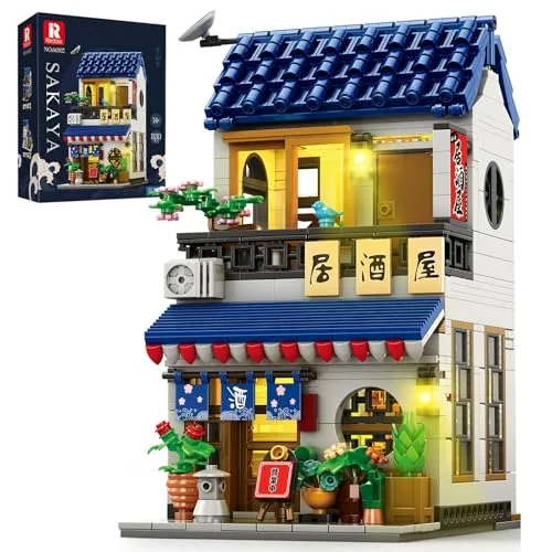 Reobrix 66502 Japanische Izakaya-Bausteine, 2-in-1-Straßenszenenmodell mit Lichtern, Exquisite architektonische Dekoration, ideales kreatives Geschenk für Erwachsene und Kinder über 14 Jahre