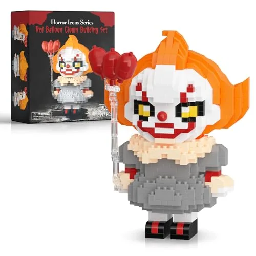 Finger Rock Horrorpuppe Micro Klemmbausteine, 797 Teile Roter Ballon-Clown Flim Figur Dekorations Modell, Ideas Halloween Ferien Geschenk für Horrorfilm Fans Kinder Teen Erwachsene