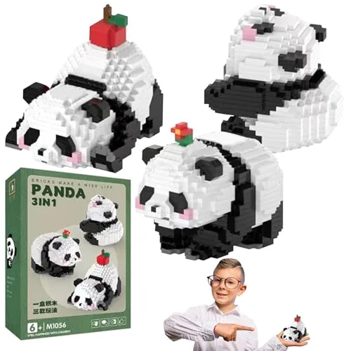 ARONRAVE 3 In1 Panda Bausteine Set Klemmbausteine Tiere Figuren Klemmbausteine Tier Building Block Set Panda Geschenke für Erwachsene Kinder