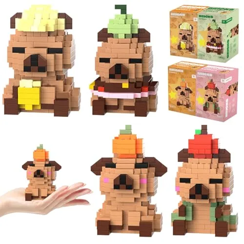ARONRAVE 4 Stück Capybara Bauspielzeug Capybara Bausatz Tier-Blöcke Micro Building Mini Bausteine Set Klemmbausteine Set Geschenk Für Kinder Erwachsene