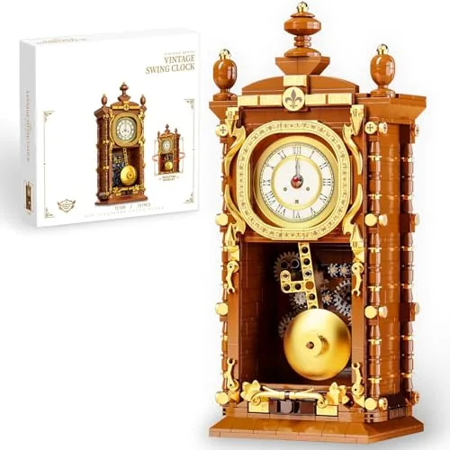HIGH GODO Vintage Pendeluhr Klemmbausteine,751Teile Retro Pendeluhr Bausteine Spielzeug,Klassisches Modell Bausatz Design mit Schwingmechanik,Creative Deko Geschenks für Erwachsene oder Jugendliche
