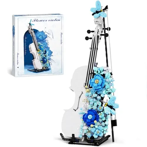 QLT Violine Blumen Klemmbausteine Baukasten,Pflanzen Ideas deko Leichtes Violinmodell,Geschenkideen/Instrumentendekor für Mädchen Erwachsene 8+ 1419PCS