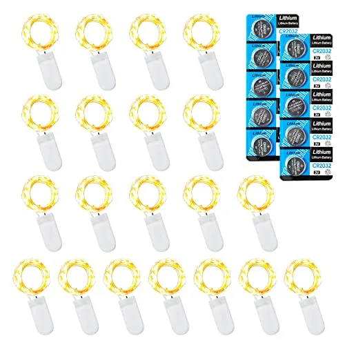 LEECOCO 1M LED Lichterkette mit Batterie, Warmweiß, Hohe Helligkeit, Dekorative Lichter für Weihnachten, Party & Hochzeit, Energiesparend & Flexibel (20 Pack 1M 10 LEDs, Warmweiß)