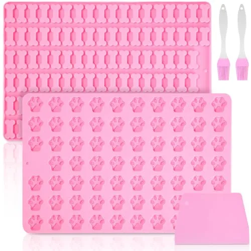 2 Stück Backmatte Hundekekse, Silikon Hundekekse Backform, Antihaftend Silikon Backmatte für hundeleckerlies, mit Schaber,Bürste,Kann für DIY Hundeleckerlies, Schokolade, Eiswürfel, Süßigkeiten, BPA-F