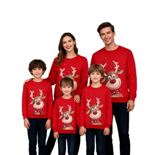 Generisch Weihnachtspulli Kinder, Weihnachtspullover Familie Set Damen Herren Kinder Lustig Ugly Christmas Sweater Weihnachtspulli Weihnachts Pärchen Sweatshirt Pullover Weihnachtsoutfit