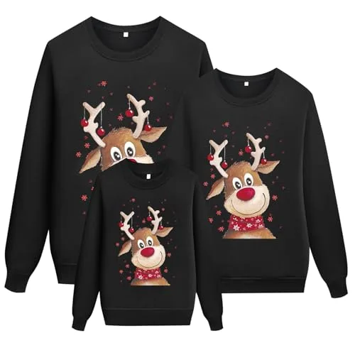 Weihnachtspullover Familie Set Damen Herren Kinder Lustig Weihnachtspulli Ugly Christmas Sweater Rundhals Unisex Weihnachts Pullover Pärchen Weihnachtsoutfit Hässlich Sweatshirt Weihnachtskostüm 2025