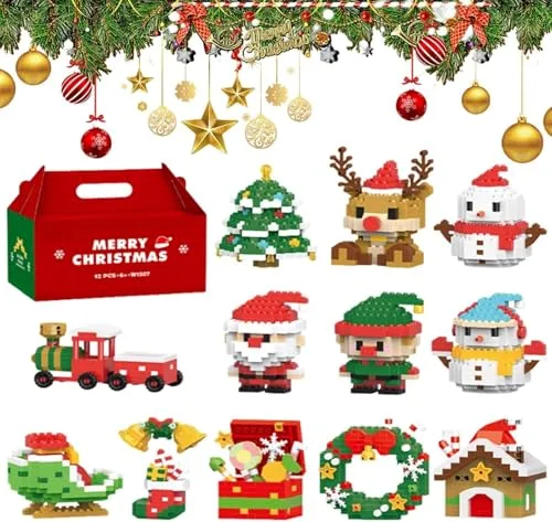 Generisch Weihnachtsman Baustein Set, 2025 Neue Weihnachts Bausteine Thema Ornamente, Weihnachts Strumpf Stuffers Geschenke, Weihnachten Neujahr Geburtstags Geschenke (12 Sätze)