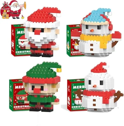 Generisch Weihnachtsman Baustein Set, 2025 Neue Weihnachts Bausteine Thema Ornamente, Weihnachts Strumpf Stuffers Geschenke, Weihnachten Neujahr Geburtstags Geschenke (4 Sätze A)