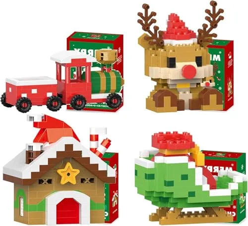 Generisch Weihnachtsman Baustein Set, 2025 Neue Weihnachts Bausteine Thema Ornamente, Weihnachts Strumpf Stuffers Geschenke, Weihnachten Neujahr Geburtstags Geschenke (4 Sätze B)