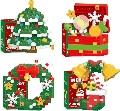 Generisch Weihnachtsman Baustein Set, 2025 Neue Weihnachts Bausteine Thema Ornamente, Weihnachts Strumpf Stuffers Geschenke, Weihnachten Neujahr Geburtstags Geschenke (4 Sätze C)