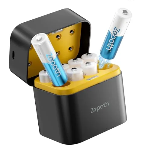 Zepath Wiederaufladbare Lithium Akkus AA 8-Pack mit Ladegerät, 3000mWh Hohe Kapazität 1.5V AA Batterien