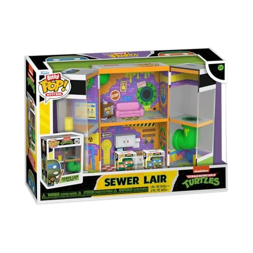 Funko Bitty Pop! Bitty Boxes: Teenage Mutant Ninja Turtles - Sewer Home Playset mit 2-0,9 Zoll (2,2 cm) winzige Mini-Figuren - TMNT - Sammler-Vitrine mit Innenszene und Aufbewahrung - Geschenkidee