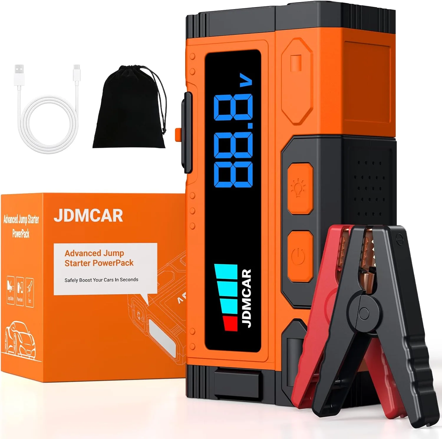 JDMCAR Starthilfe Powerbank für Pkw, 5000A 12V Auto Starthilfe Powerbank, Jumper Starter Powerbank mit LCD Bildschirm & LED Taschenlampe, Autobatterie Booster, für bis zu 9L Benzin & 8.5L Diesel MB