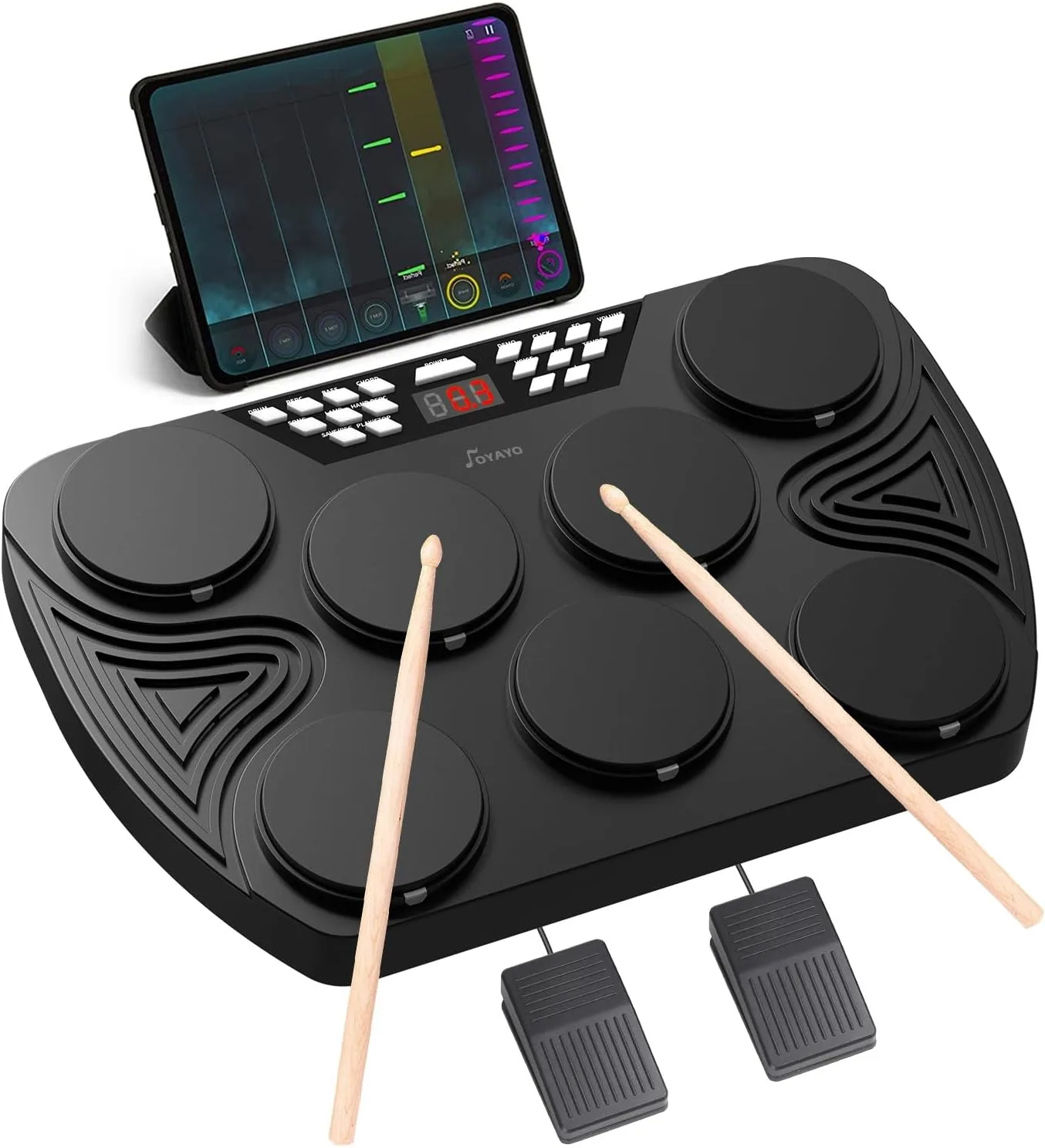 Schlagzeug Elektronisch, 7 Pads Elektronisches Schlagzeug Anschlagsdynamisch, E Drum Unterstützung MIDI Bluetooth PC Anschließen, Digital Drum für Kinder, Anfänger Geburtstag Geschenk