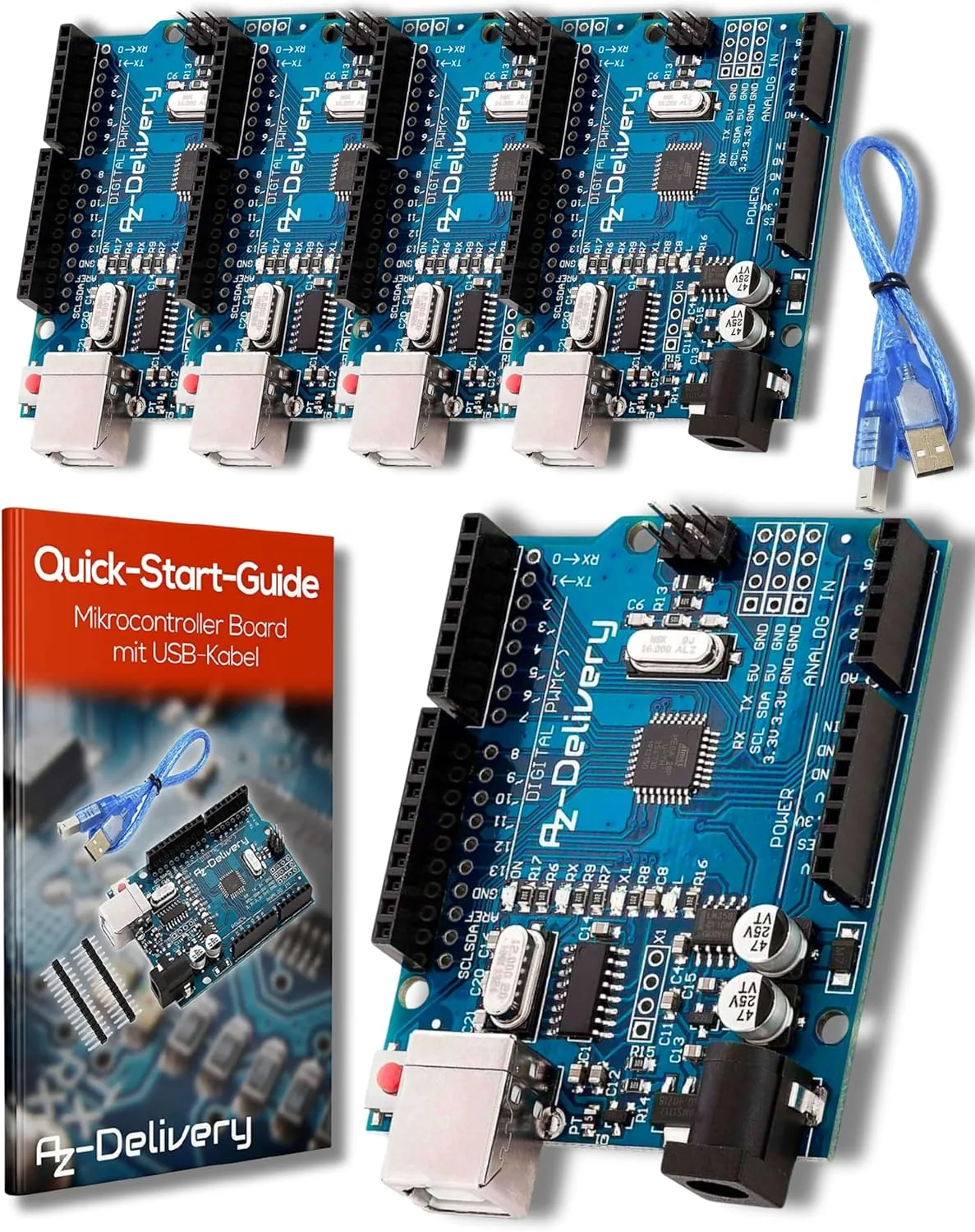 AZDelivery 5 x Mikrocontroller Board AZ-ATmega328-Board mit USB-Kabel inklusive E-Book!
