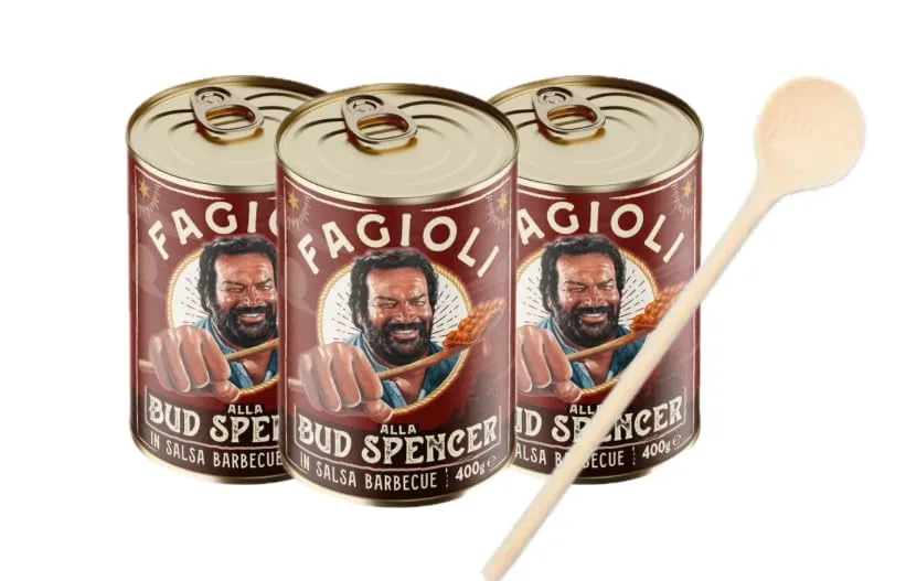 Bud Power- Bud-Spencer-Bohnen BBQ fertig zum Probieren 3x 400gr + tranditionellem Holzlöffel