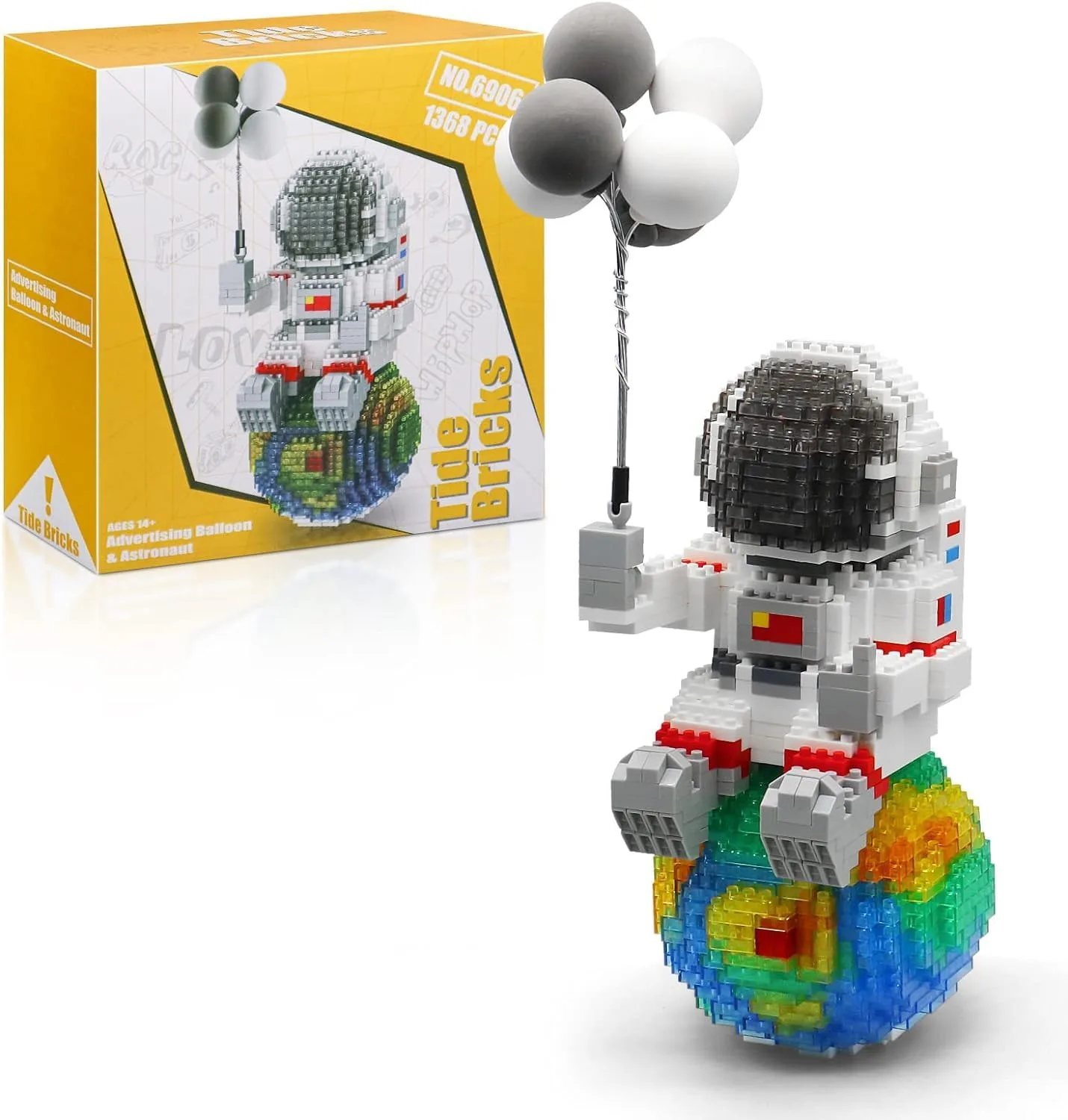 HIGH GODO Space Astronaut Mikro Klemmbausteine Set mit LED, 1368 Teile Mini Figuren, Schreibtisch Deko, Geschenke Spielzeug für Erwachsene oder Jugendliche