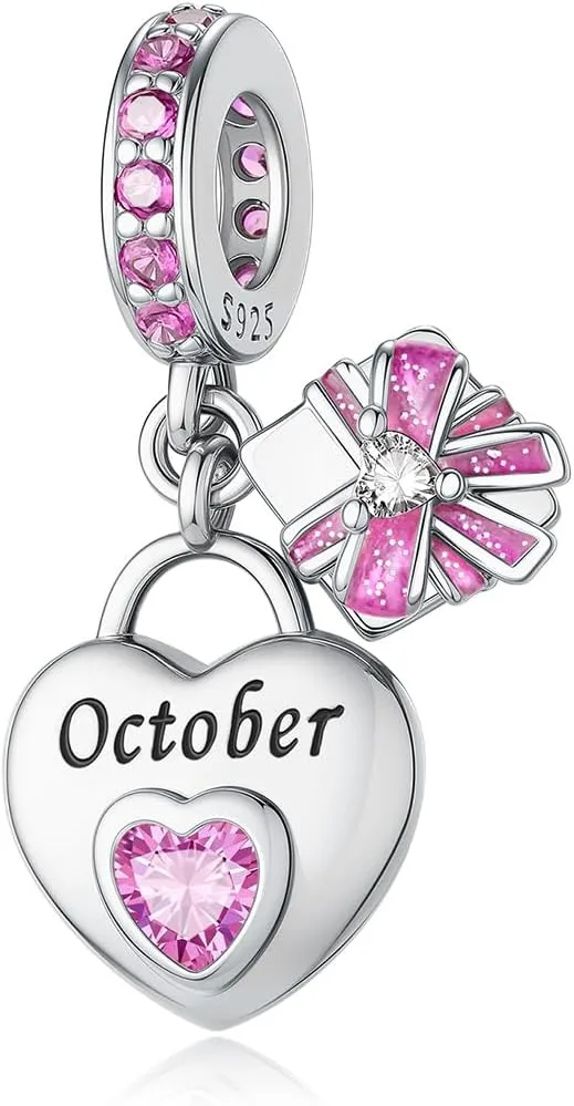 ChenYuTe 925 Sterling Silber Birthstone charms Geburtsstein - Unique Heart Shaped Design, passend für die meisten Europa Pandora Charms und Halsketten, Frauen DIY Urlaub Geschenke