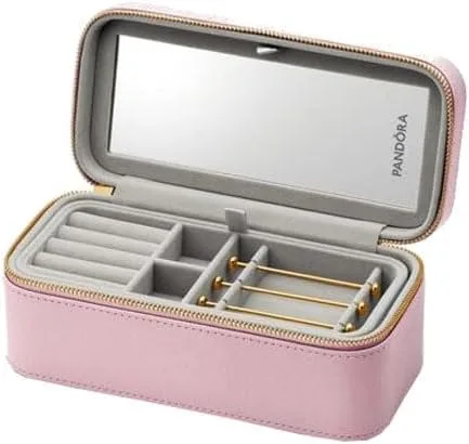 Pandora Kleine rosafarbene Schmuckbox aus Textil und Kunstfasern hergestellt, Maße: 20 x 8,5 x 10,1 cm, A008
