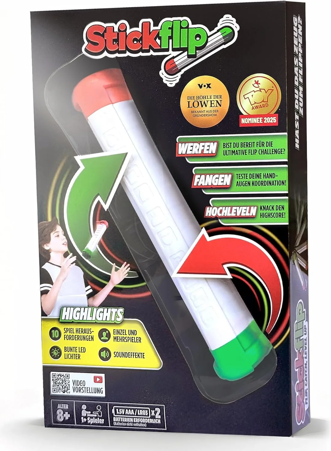 Stickflip - Werfen, Fangen, Hochleveln | 10 Spiele mit LEDs und Sound, Solo und Multiplayer, elektronisches Spiel für die ganze Familie - ChuckaRubba - Stick Flip Höhle der Löwen