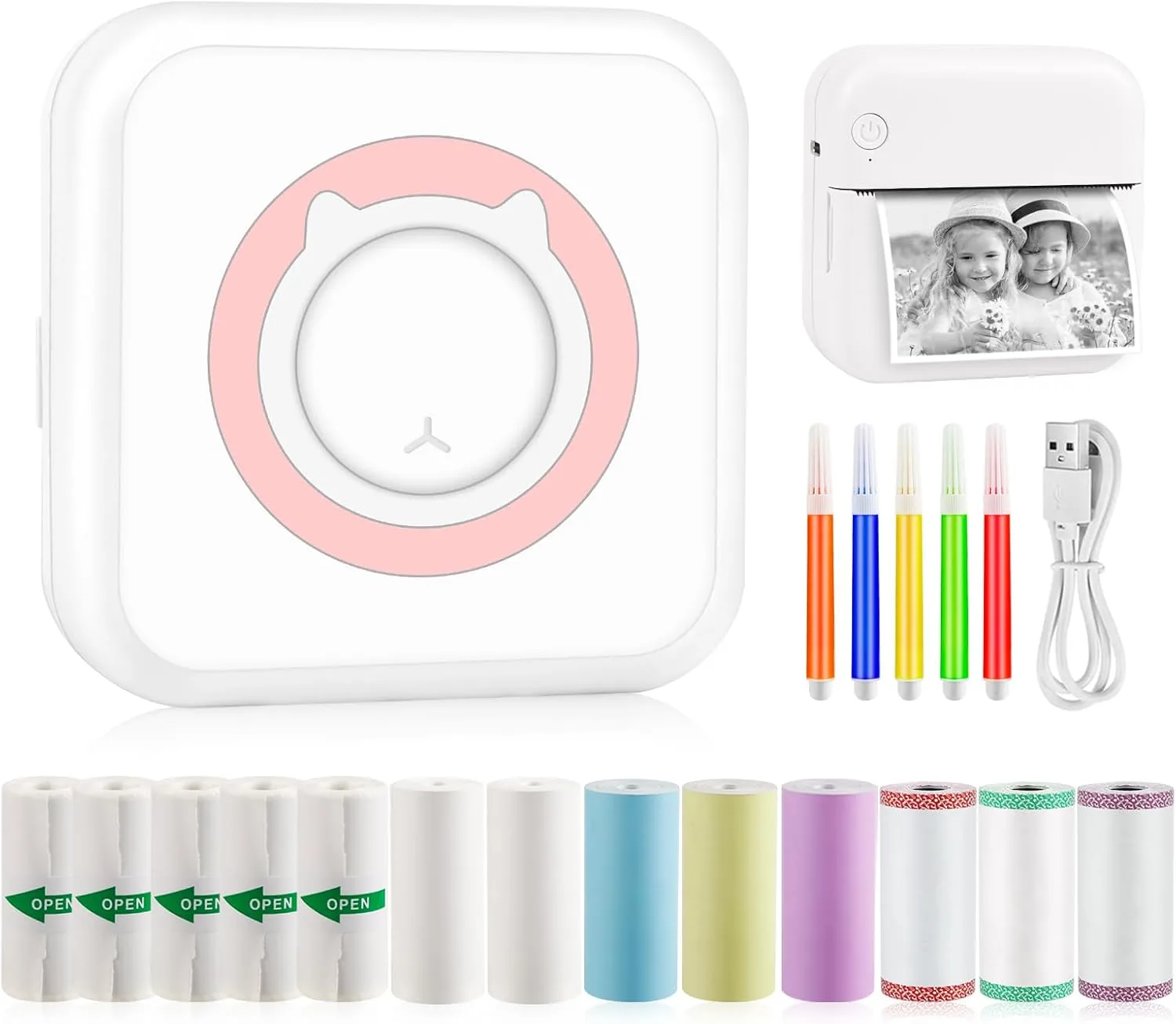 GuKKK Mini Drucker, Mobiler Fotodrucker, Tragbarer Mini Fotodrucker, Wireless Fotodrucker Thermodrucker, Smartphone Bluetooth Drucker, für Lernhilfe,Lernnotizen, Journal, Notizen, Journal