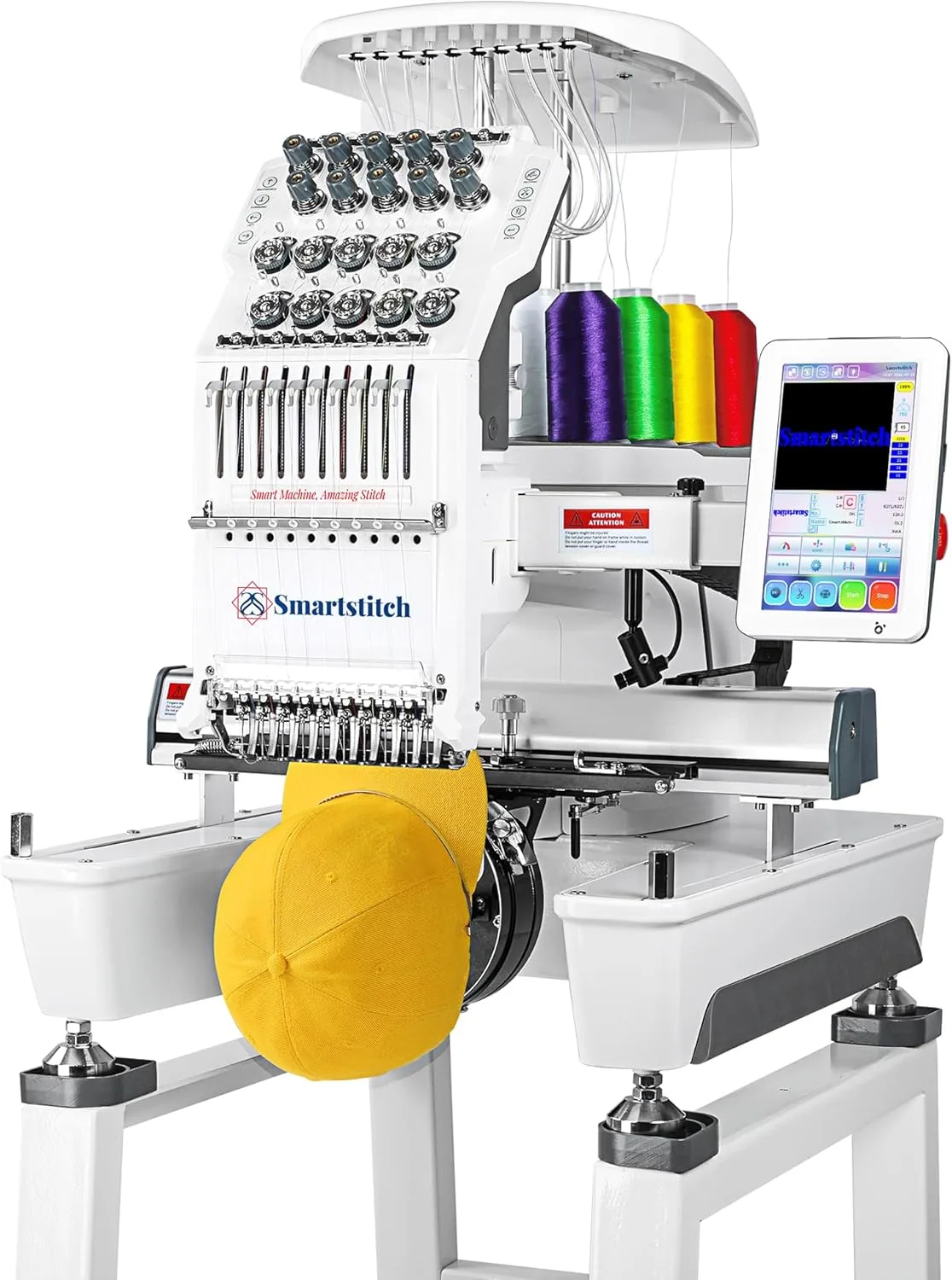 Smartstitch S-1001 Verbesserte Stickmaschine mit 10 Nadeln,1200 SPM Max Geschwindigkeit,7" Touchscreen,9,5"x14,2"(24x36cm) Stickfläche,Neue Generation Stickmaschinen für Flach,Mützen,T-Shirts und Mehr