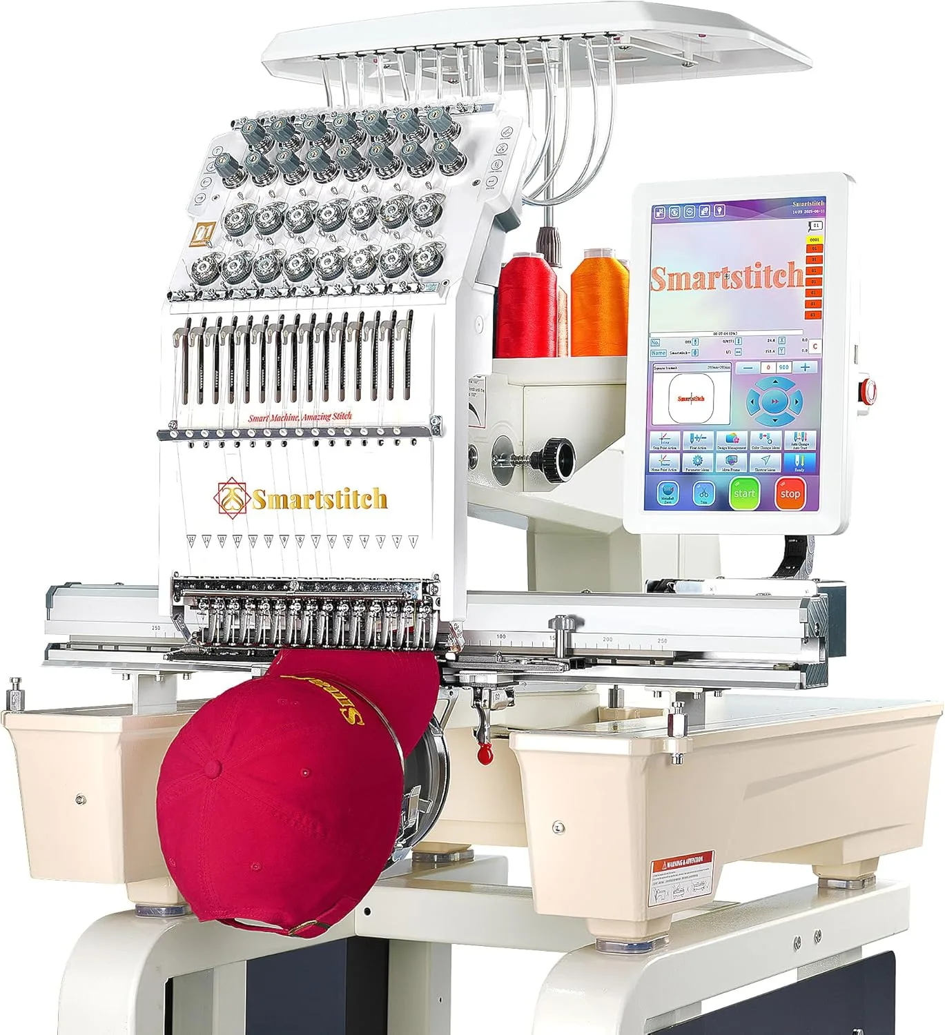 Smartstitch S-1501 Ultra Stickmaschine mit 15 Nadeln, 1200 SPM Max Geschwindigkeit, 12" Touchscreen, WLAN Verfügbar, 20"x14"(36x51cm) Stickbereich, Beast Maschine für Mützen, Hüten, T-Shirts und Mehr
